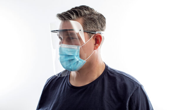 Man Wearing Face Shield and Mask