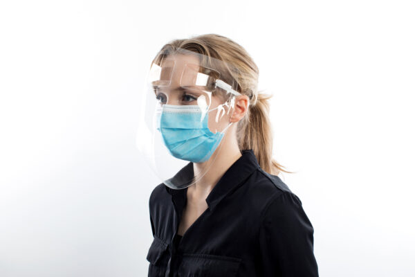 Woman Wearing Face Shield and Mask