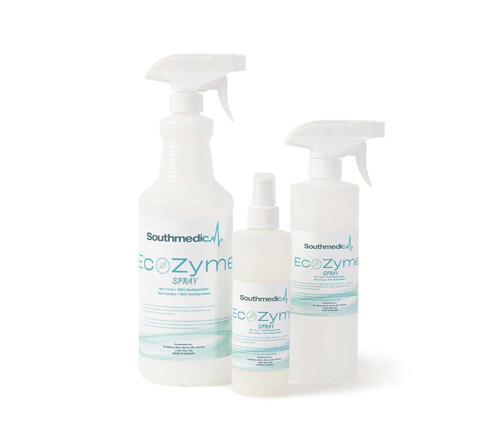  EcoZyme Spray is designed to break down all bioburden, body fluids and blood on contact, preventing it from drying on instruments before they make their way to the MDR department. 